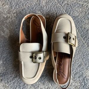 Beige Buckle Loafers